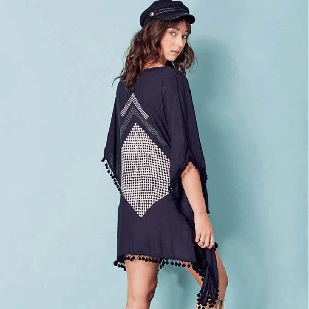 Beach Cover up With Tassel Rayon Vintage Swimwear Tunics Kaftan Dress wear Women Large Size Robe de Plage #Q338 210420