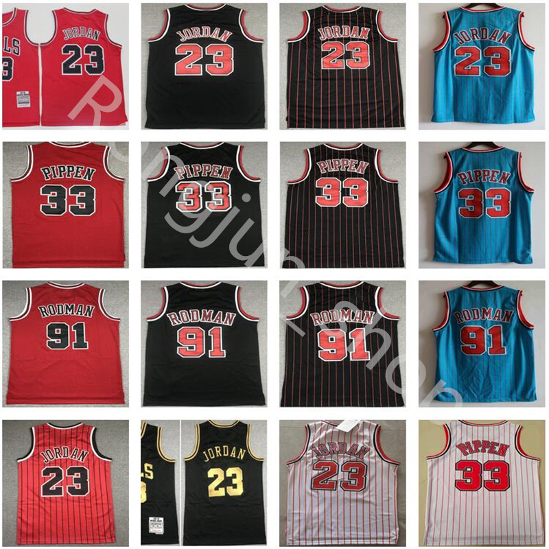 

Mitchell Ness Retro Mens Stitched 23 Michael Basketball Dennis Rodman 91 Scottie Pippen 33 Jersey Red Black White Vintage Top Quality