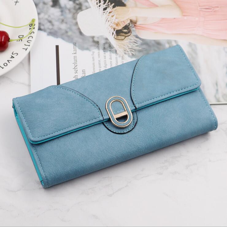 Factory wholesale leathers shoulder bag simple wild folding long wallets street fashion buckle women wallet multifunctional thickened leather storage coin purse, Pink2(boutique box)