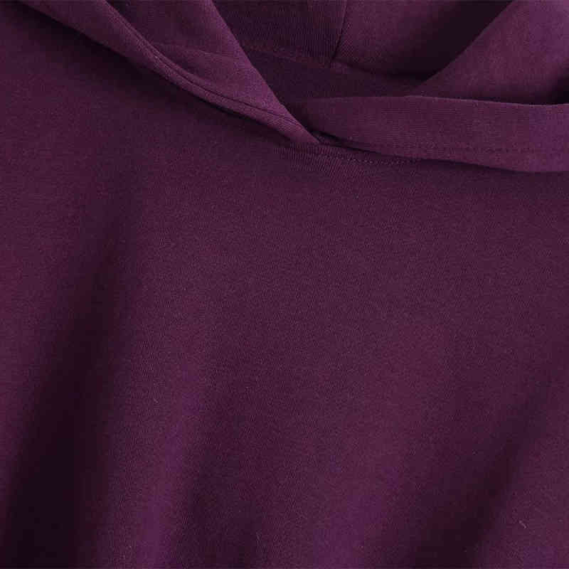 Casual Woman Purple Short Elastic Waist Hoodies Spring Fashion Ladies Soft Hooded Tops Girls Chic Sports Sweatshirt 210515