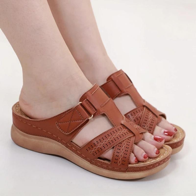 Sandals Women Wedge Solid Color Buckle Open Toe Comfortable Slippers Beach Summer 2021