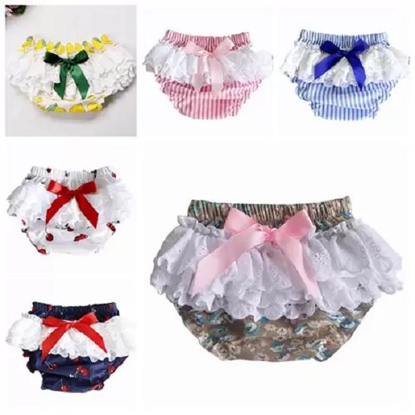 2022 new baby girls shorts lace ruffle bloomers kids boutique clothing infant girl clothes toddler cherry printed striped floral shorts