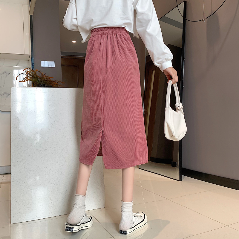 Autumn Spring High Waist Mid-Length Corduroy Skirt Women A-Line Korean Style Mujer Faldas 210520