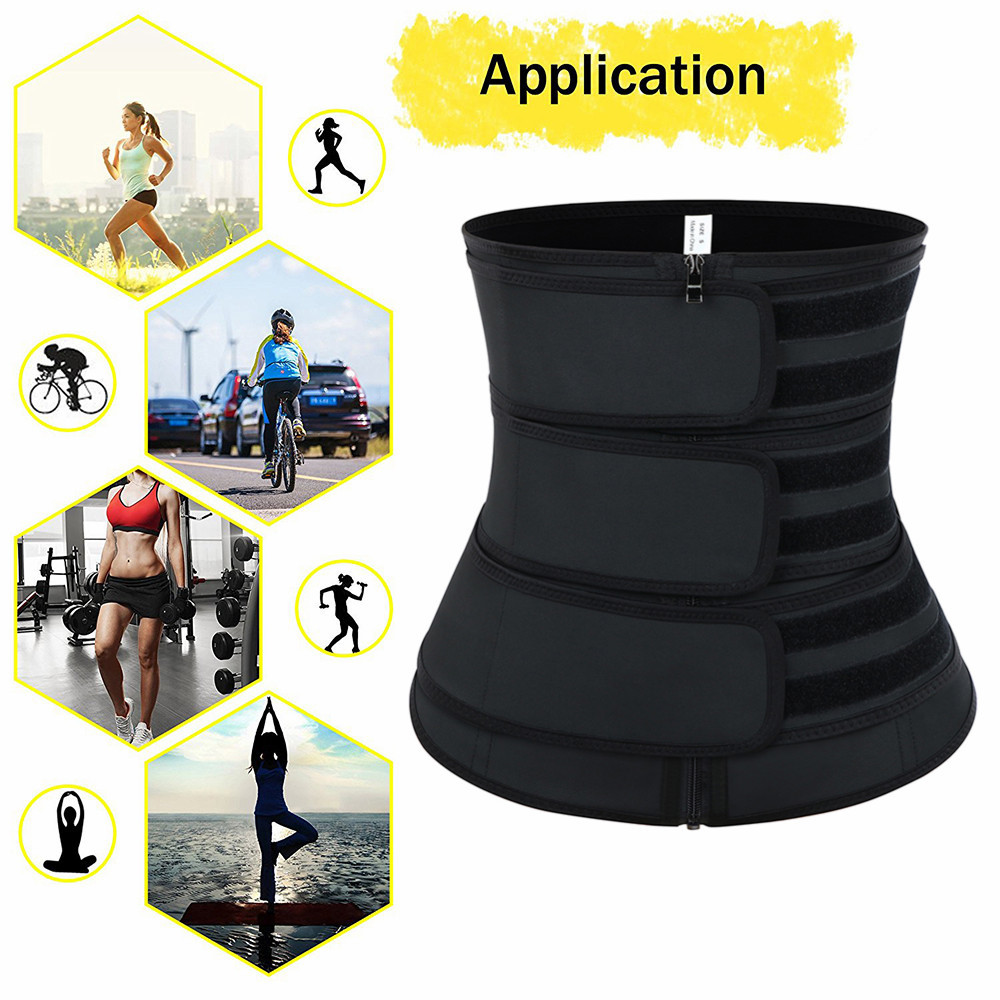 Feelingirl New Three Belts Waist Trainer 100%latex Waist Trainer Body Shaper Zipper 7 Steel Bones Modeling Strap Waist Shaper 210402