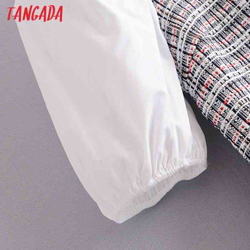 Women Plaid Tweed Puff Short Sleeve Ladies Mini Dress Vestidos 3H204 210416