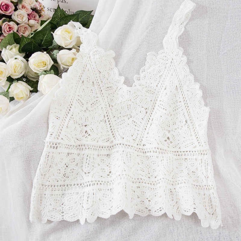 Summer Sweet Short Style Lace Vest crop top Women Hollow Out Fashion Camis Vacation Beach Knitted LooseTop Womens Sexy Tank Tops 210625