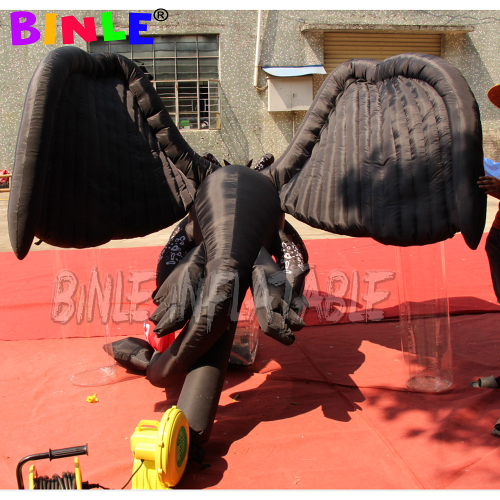 3m 5m Giant Black Inflatable Toothless Dragon With Transparent supports For Event Decoration