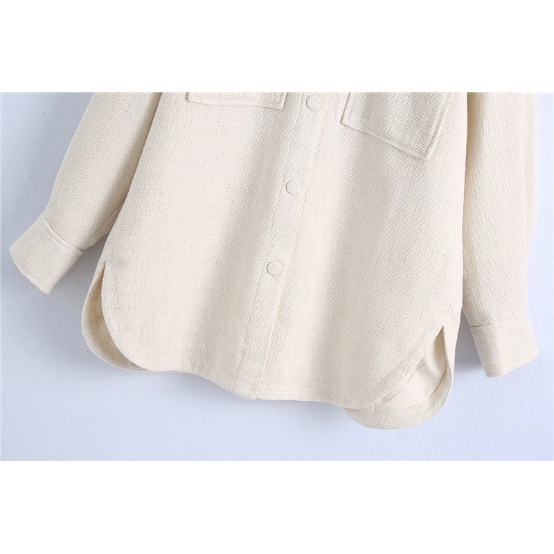 Elegant Women Beige Woolen Coats Fashion Ladies Turn Down Collar Pocket Outerwear Sweet Female Chic Pearl Jackets 210430