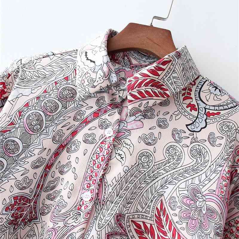Streetwear Women Turn Down Collar Shirts Fashion Ladies Boho Print Tops Vintage Female Chic Loose Long Blouses 210430