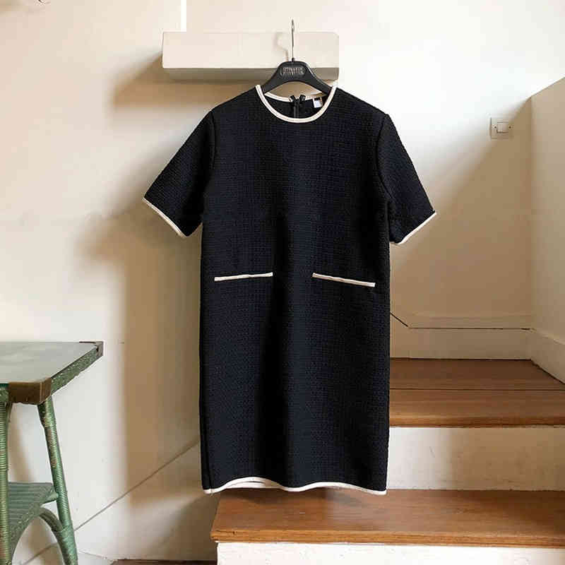 Korean Chic Retro Mini Dress Women Casual Short Sleeve Woolen Dresses Contrast Color Vestidos De Fiesta 210519