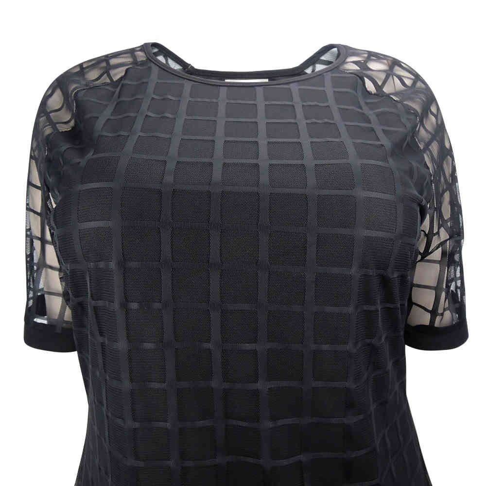 YTL Women Plus Size Dress Black Mesh Short Sleeve Shift Mini Dress Big Size Summer Vintage Party Dresses 4XL 5XL 6XL 7XL H084 210409
