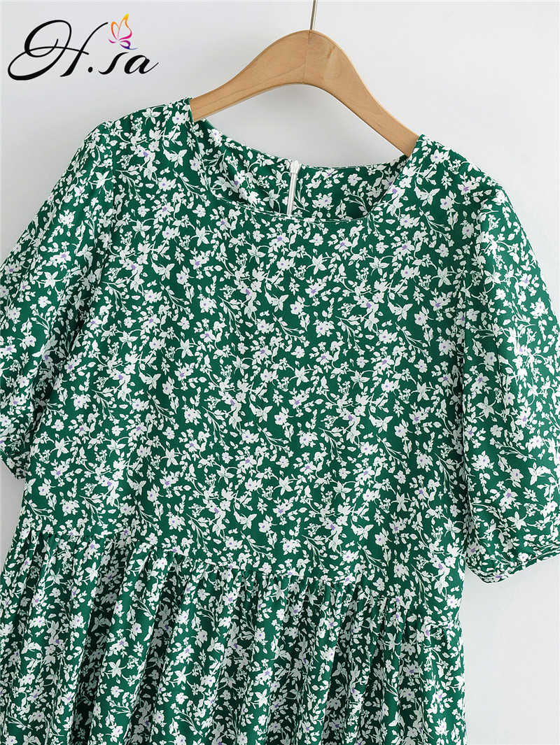 Hsa Women's Printed Maxi Dress Summer Sundress Chinese Style Casual Short Sleeve Vestidos Female Floral Robe Femme 210716