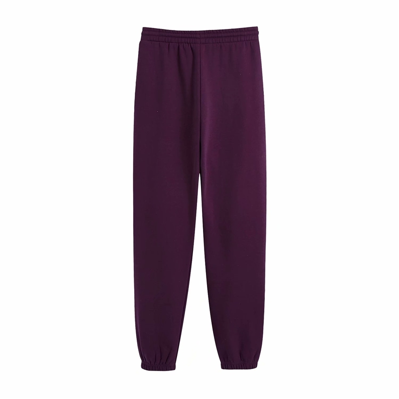 Causal Women Purple Straight Trousers Fashion Ladies Elastic High Waist Pants Streetwear Female Chic Sport 210430