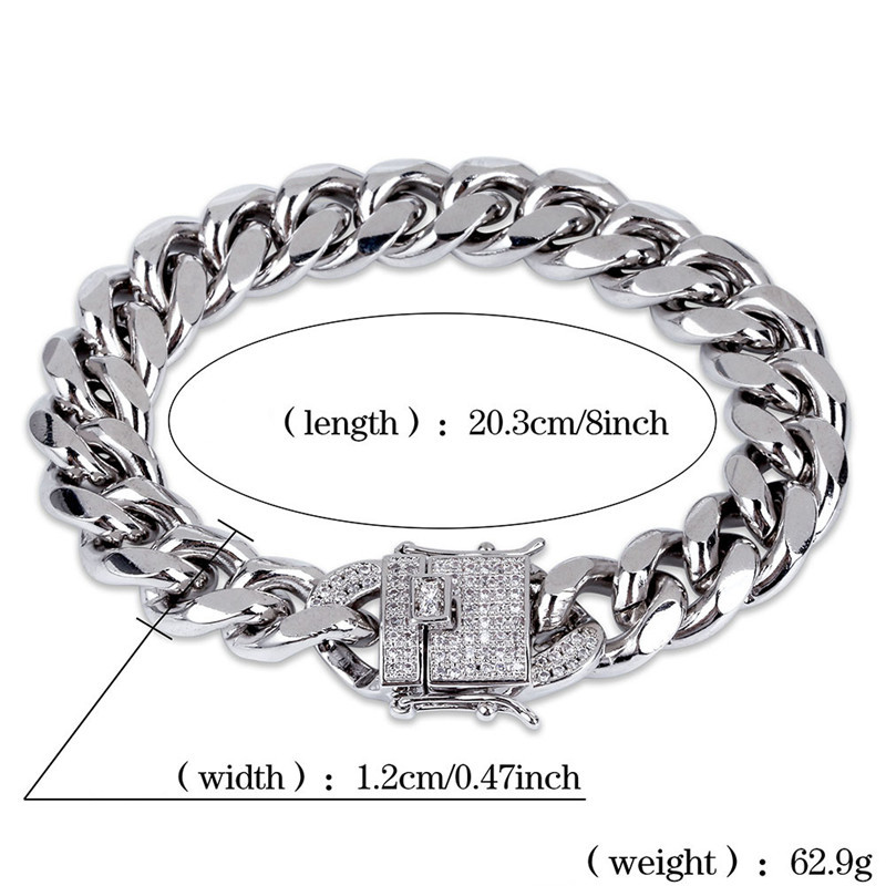 classic gold bracelet designer cuban link chain mens bracelet Silver Bracelets Jewelry 12mm Copper White AAA Cubic Zirconia Charm