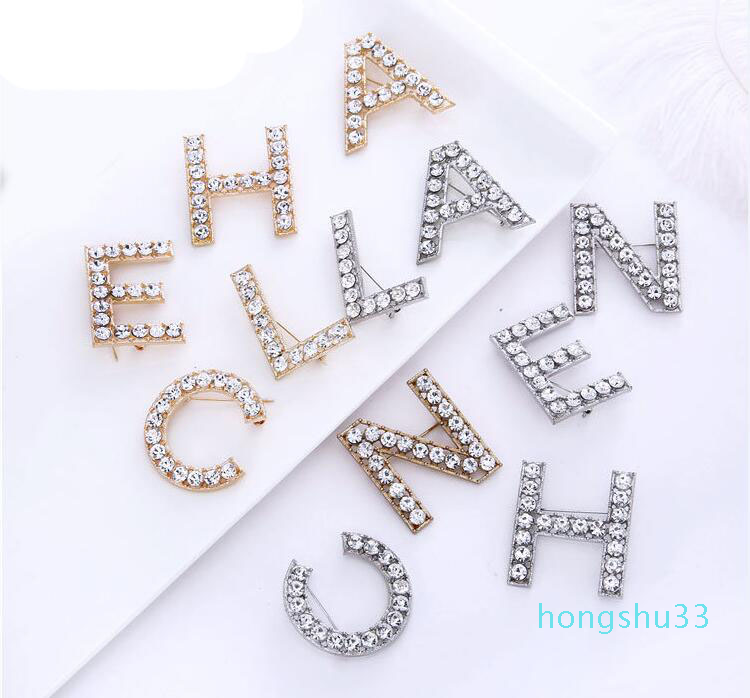 Fashion Letter Brooch Crystal Rhinestone Brooches Pin Alphabet Collar Pins Clothes Accessories For Women Jewelry Gifts