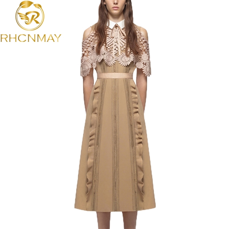 Women Dress est Cloak Sleeve Long es High Quality Runway Elegant Mid Calf Party Night Club Vestido 210506