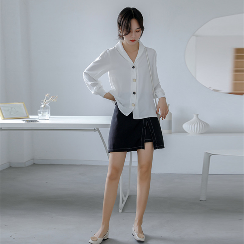 OL Elegant Career Shirt Autumn V-neck Solid Long-sleeved Loose Formal Chiffon Blouses Plus Size Women Clothing 210421