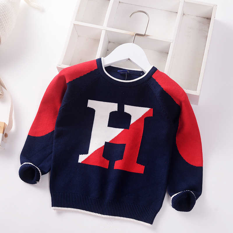 Boys Sweater 2021 Spring Autumn Baby Knitted Sweaters Jumper Children Letter Color Matching Toddler Pullover Kids Clothes 2-7y Y1024