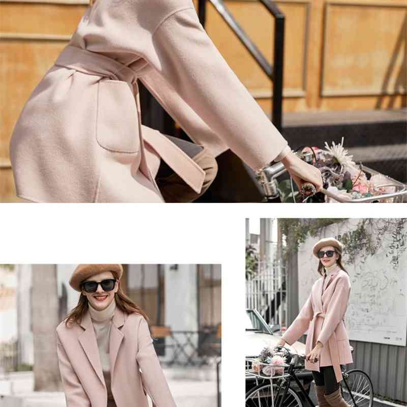 Hepburn Wind Wool Double-Sided Coat for Women Winter Long Small with Waist Double en 11920287 210527