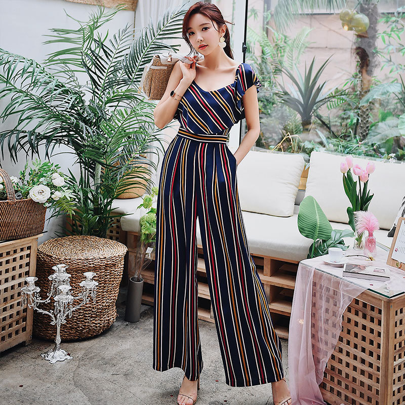 Dabuwawa Glamorous Strap Shoulder Wide Leg Jumpsuit Women Elegant Striped Jumpsuits Female Sleeveless High Waist DO1BJP009 210520