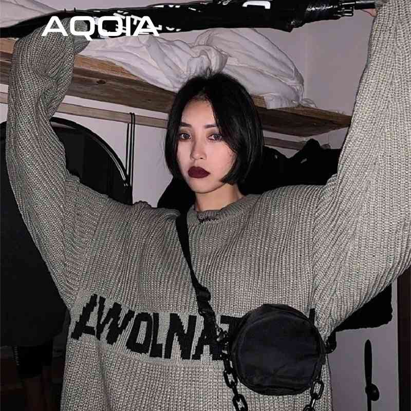 Streetwear Loose Letter embroidery Women Sweaters Korea Oversize Knit Woman Sweater Winter Fashion Female Pullover Clothing 210521