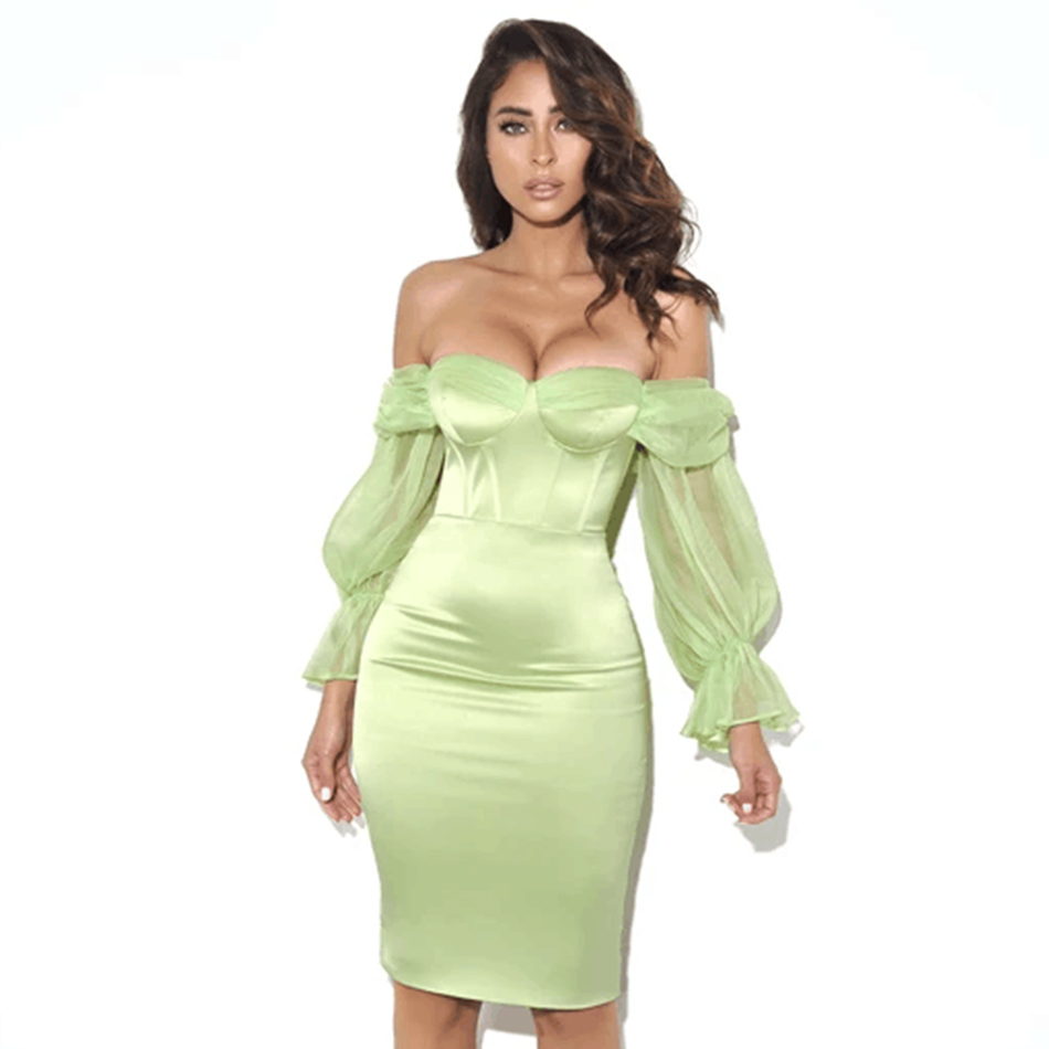 Summer Women Elegant Off Shoulder Long Sleeve Mini Dress Sexy Lace Celebrity Evening Runway Club Party 210423