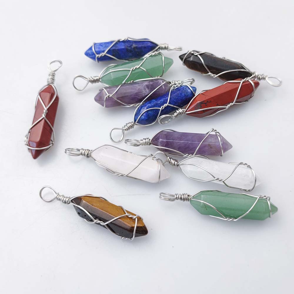 Fashion Silver Plated Hexagon Healing Crystal Necklace Opal Turquoise Natural Stone pink Quartz Chakra Necklaces Jewelry