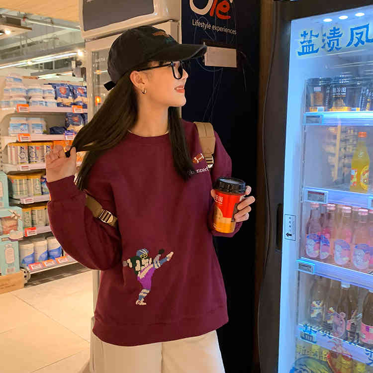 2 colors autumn winter preppy style Women warm Sweatshirts embroidery thick Sweatshirt Womens pullovers ( F4155) 210423