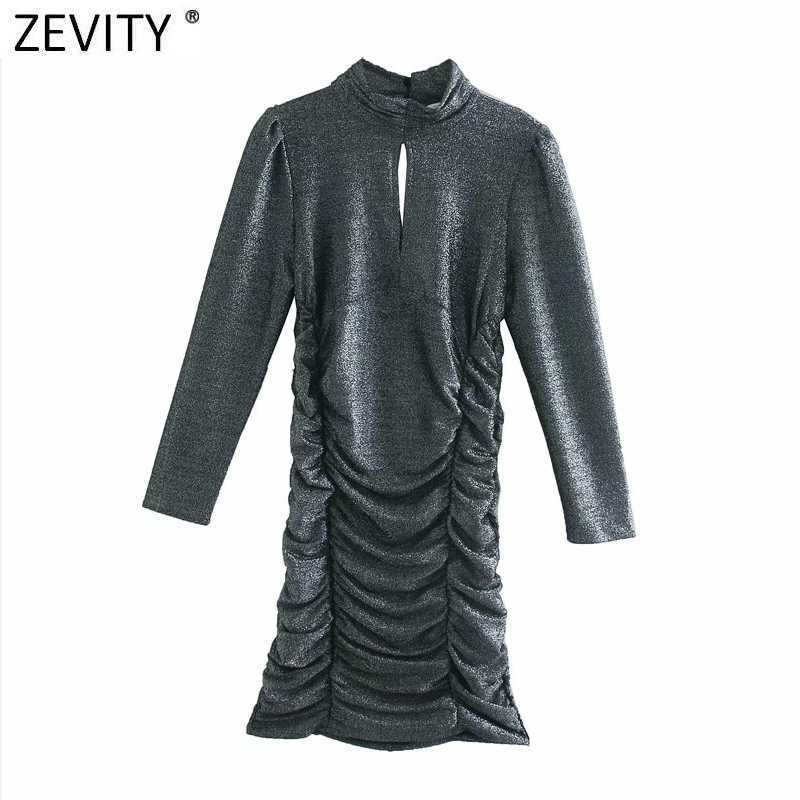 Zevity Women Turtleneck Collar Metallic Color Slimming Pleated Mini Dress Femme Long Sleeve Front Hole Vestido Cloth DS4693 210603, As pic ds4693o
Zevity Women Turtleneck Collar Metallic Color Slimming Pleated Mini Dress Femme Long Sleeve Front Hole Vestido Cloth DS4693 210603, As pic ds4693o