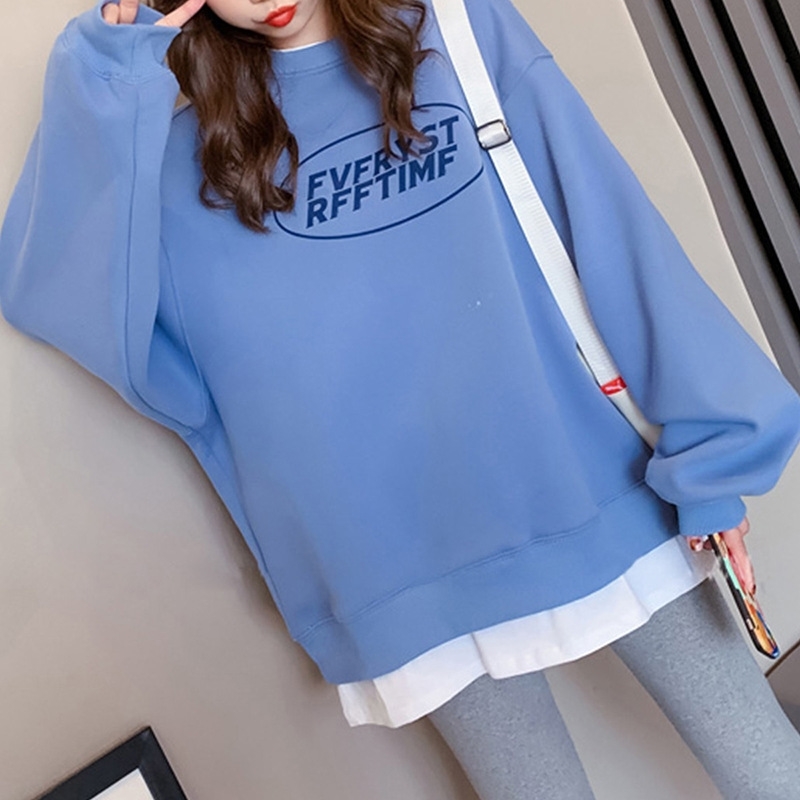 Plush thickened fake two-piece round neck sweater women' 2021 new autumn and winter loose design sense of minority large size blouse women, Blue
Plush thickened fake two-piece round neck sweater women' 2021 new autumn and winter loose design sense of minority large size blouse women, Blue