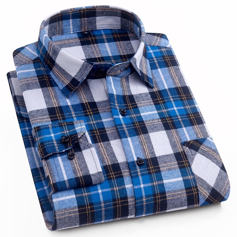 Aoliwen Men's Flannel Cotton Long Sleeve Plaid Shirt 19colors 100%cotton good quality button down casual shirt for men slim fit 210410