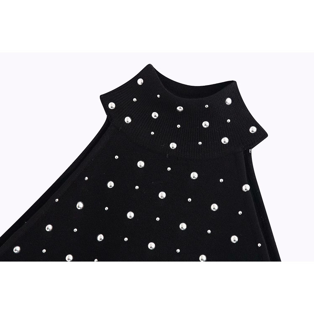 Vintage Stylish Rivet Sleeveless Sweaters Women Fashion O-Neck Pullovers Elegant Ladies Chic Jumpers 210520