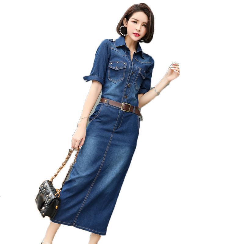 spring womens dress autumn denim women korean short sleeves bodycon lapel office lady work long jeans female cowboy midi dresses, Black;gray
spring womens dress autumn denim women korean short sleeves bodycon lapel office lady work long jeans female cowboy midi dresses, Black;gray