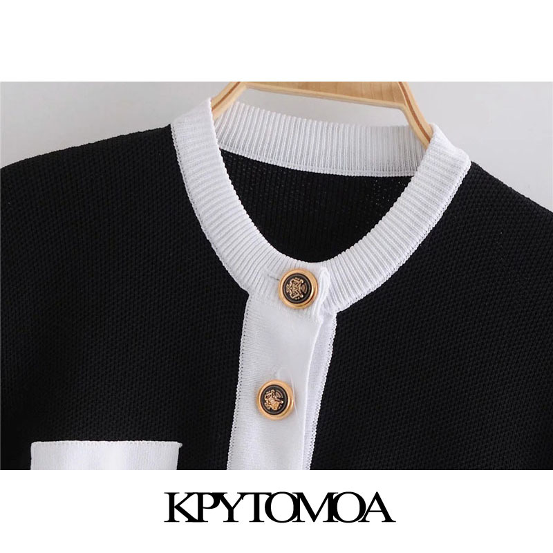 Women Fashion With Buttons Cropped Knitted Cardigan Sweater O Neck Long Sleeve Female Outerwear Chic Tops 210420