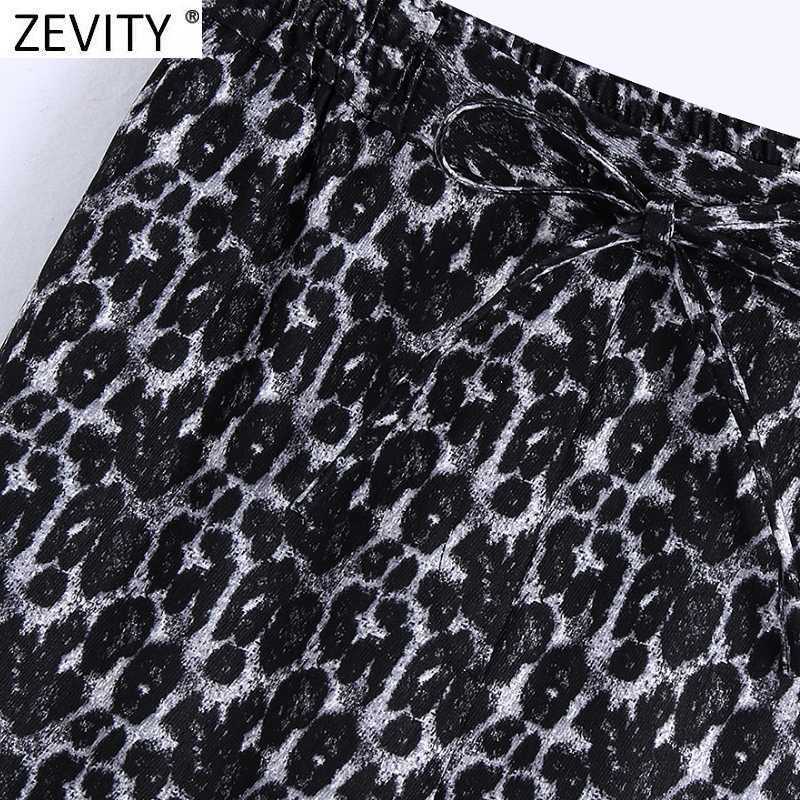 Zevity Women Vintage Leopard Print Harem Pants Retro Female Animal Pattern Bow Tied Elastic Waist Pocket Chic Long Trousers P967 210603