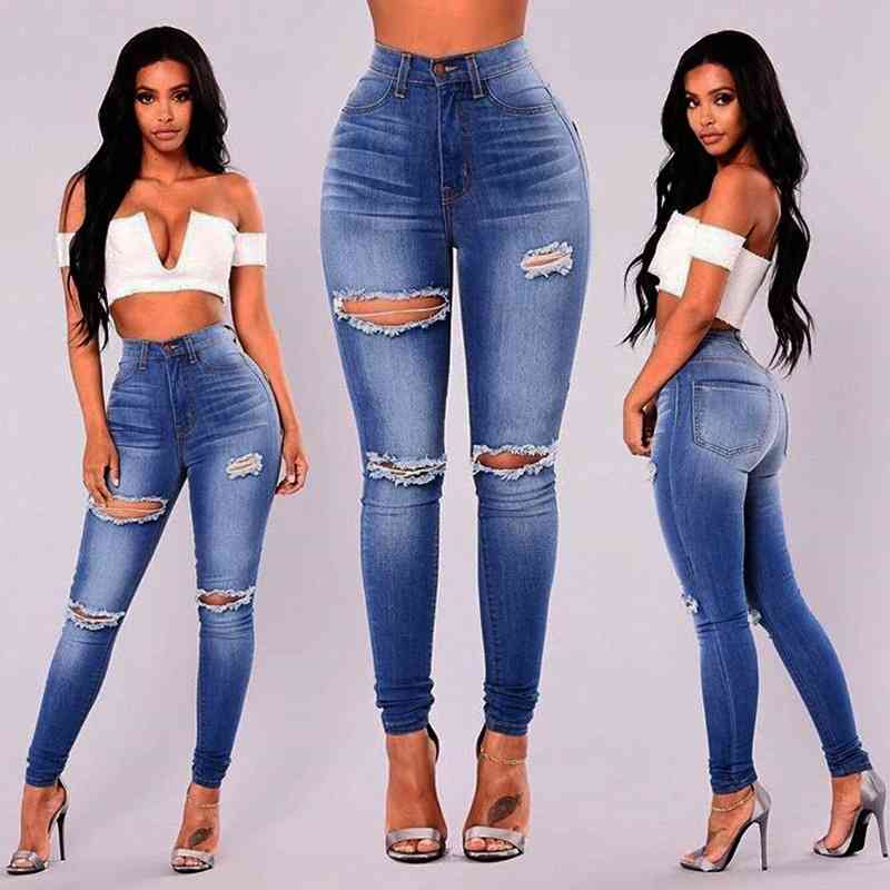 Blue Ripped Skinny Jeans For Women Hight Waist Hole Denim Basic Pencil Pants Trousers Casual Bleash Wash Jean Femme Mujer 210518
Blue Ripped Skinny Jeans For Women Hight Waist Hole Denim Basic Pencil Pants Trousers Casual Bleash Wash Jean Femme Mujer 210518