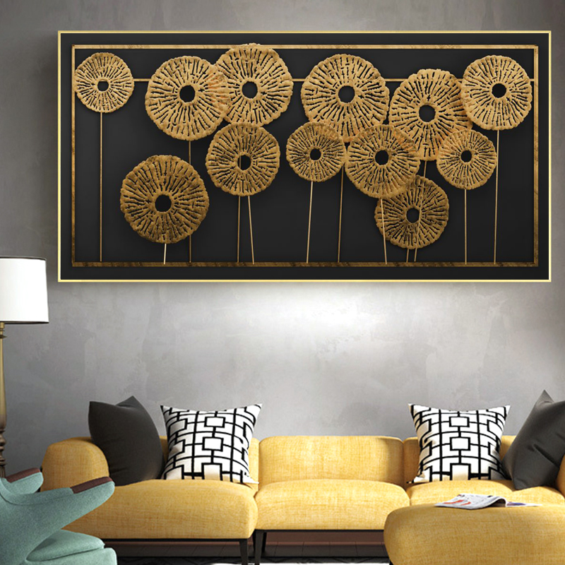 Black Gold Flowers Wall Pictures For Living Room Modern Posters and Prints Decorative Painting Canvas Painting