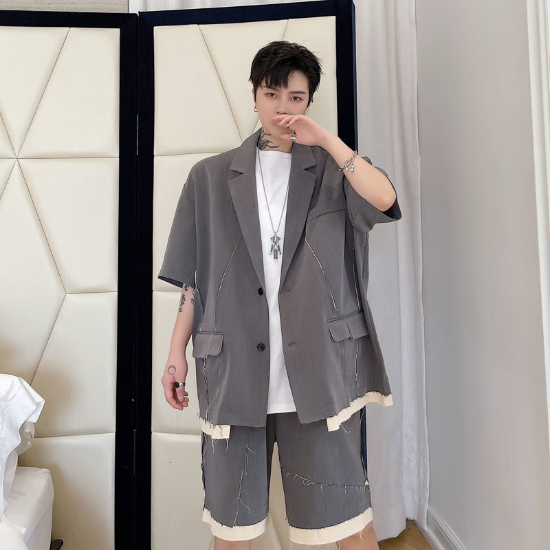 IEFB Man Jacket Elegant Summer Split Line Patchwork Short Sleeve Suit Jacket Men Korean Suit Male Blazer Outfit 9Y7727 210524