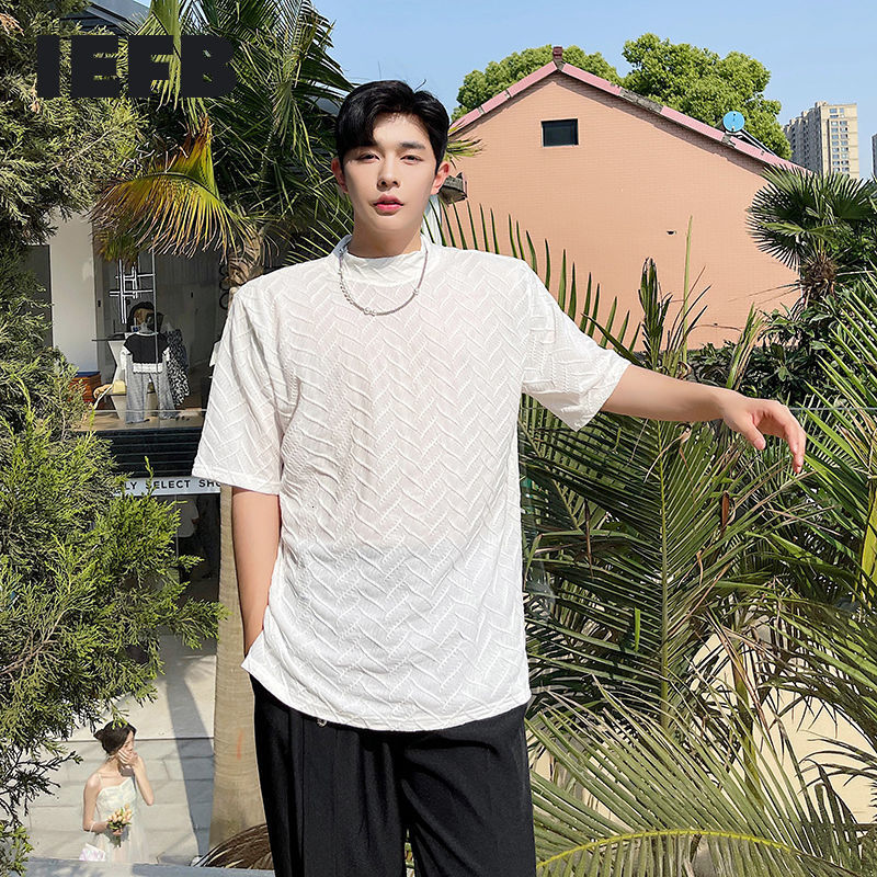 IEFB Summer T-shirts For Men Wrinkle Texture Short Sleeve T-shirt Men's Loose Black White Korean Trend Tee Tops 9Y7769 210524