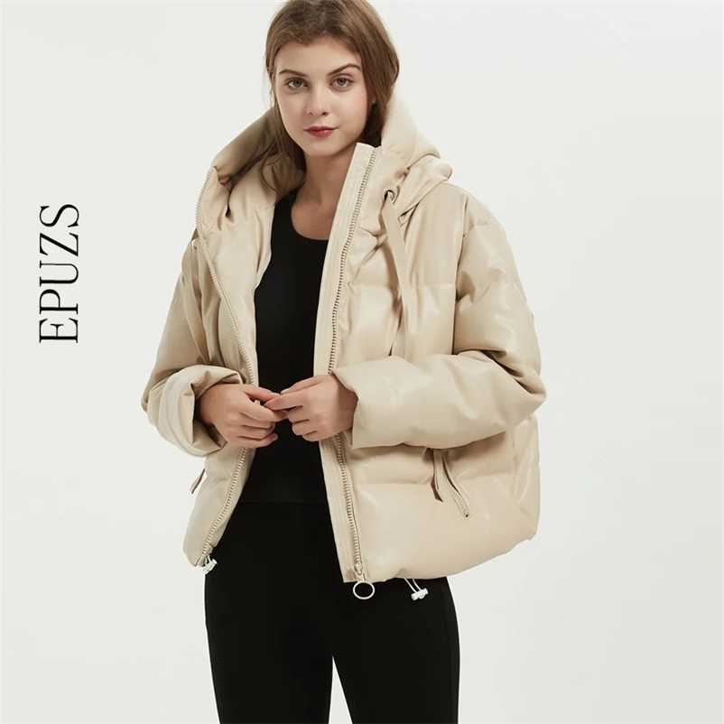 Winter coat women PU leather jacket tick wram parkas Streetwear punk black hooded winter coats korean outwear 210521, Beige
Winter coat women PU leather jacket tick wram parkas Streetwear punk black hooded winter coats korean outwear 210521, Beige