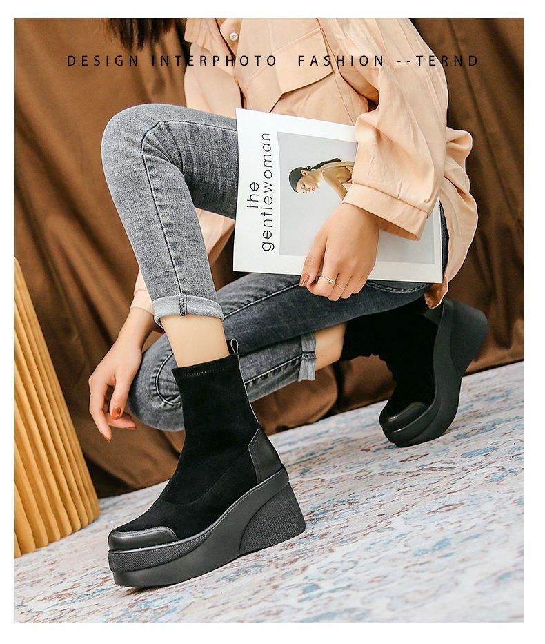 Boots Autumn Women Shoes Woman Fashion Round Toe Ankle 2021 Winter Elastic Black Comfortable Botas 34