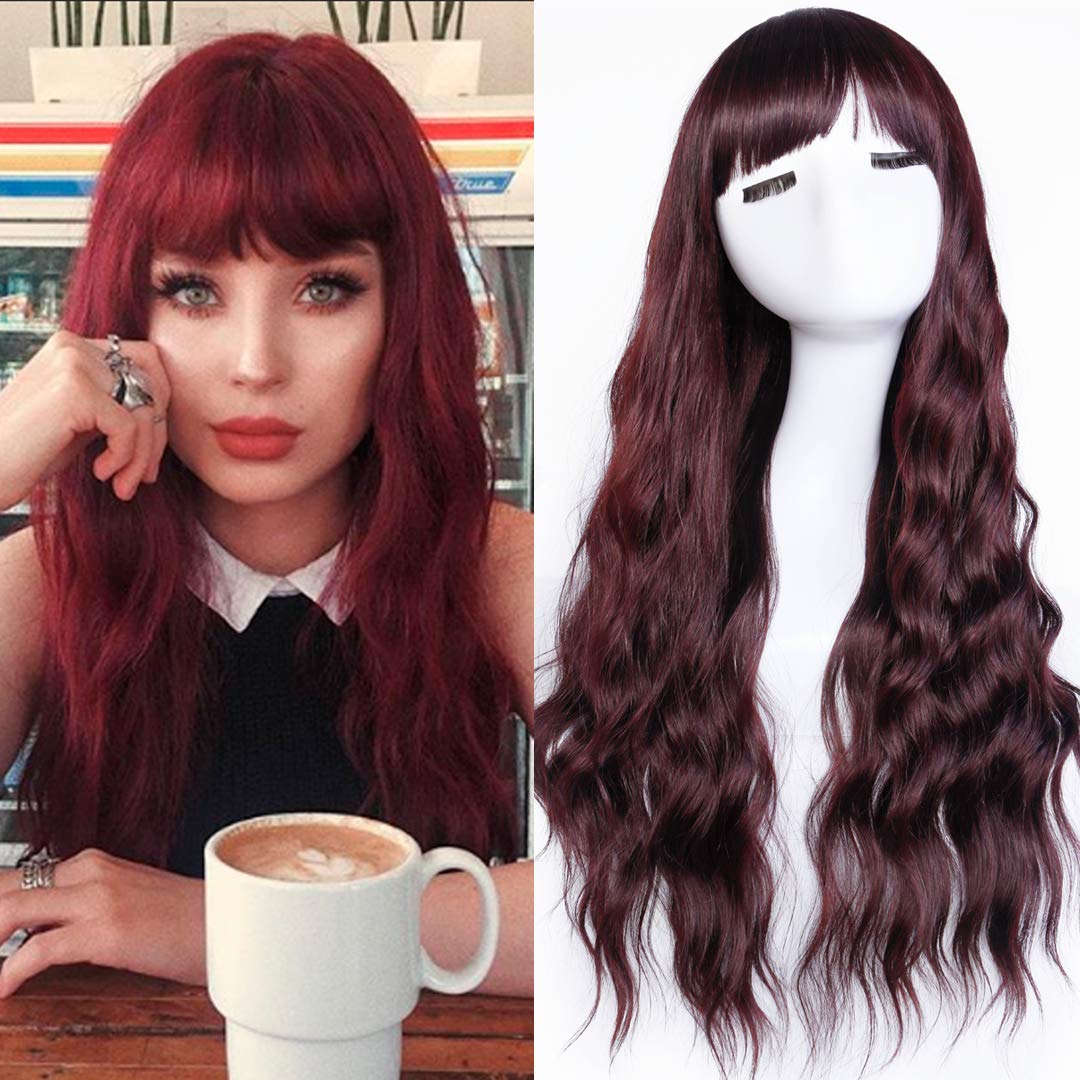 Womens Long Wave Hair Synthetic Wig wiht Bangs Fashion Wigs for Ladys Cosplay
