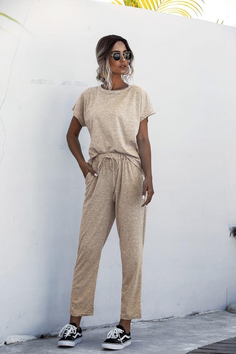 Tracksuits Women Sets 2 Piece Summer Sports Jogger Solid Short Sleeve Sweatshirt Homewear Trousers Plus Size Sleepwear Two Dress