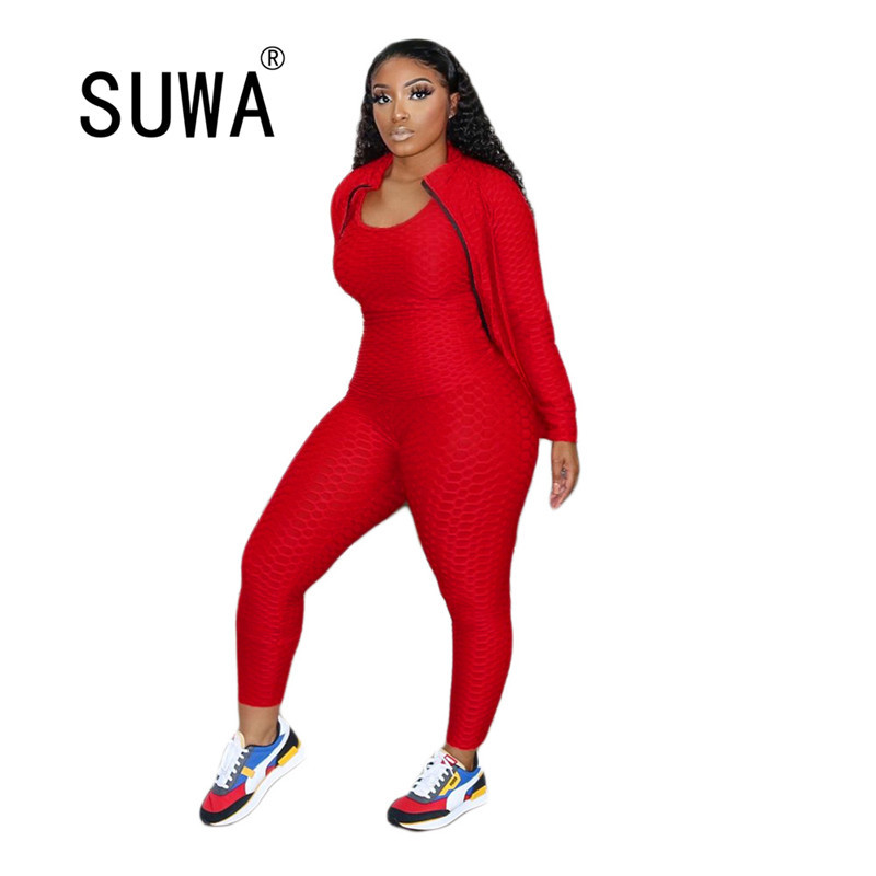 Activewear Tracksuit Women 3 Piece Sporty Suits Skinny Tank Tops+Bodycon Jogger Sweatpants+long Sleeve Zipper Coat Matching Sets 210525, Black
Activewear Tracksuit Women 3 Piece Sporty Suits Skinny Tank Tops+Bodycon Jogger Sweatpants+long Sleeve Zipper Coat Matching Sets 210525, Black