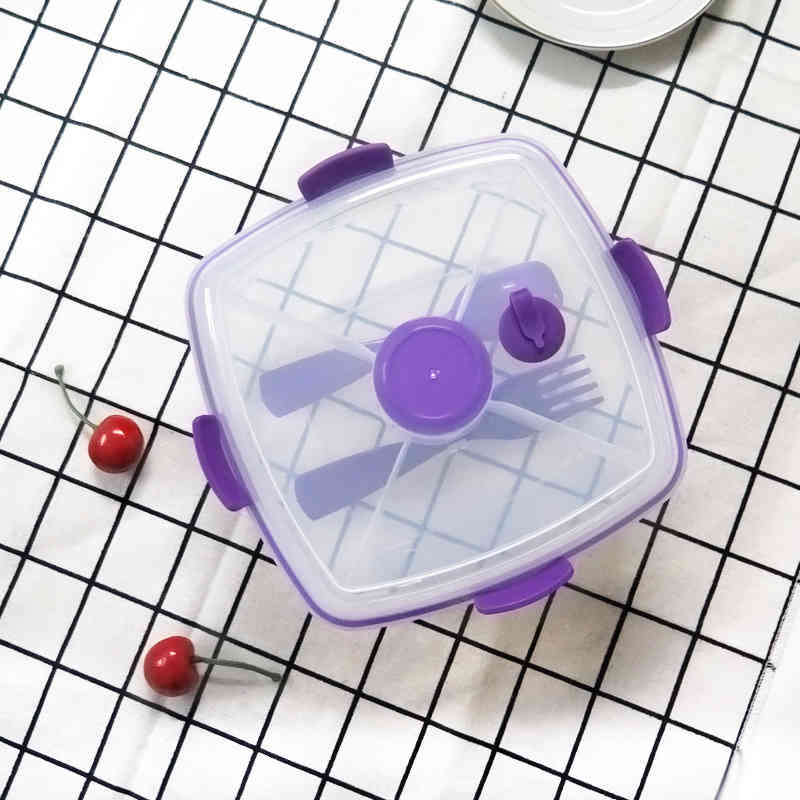 Vegetable Fruit Salad Box Eco-friendly Lunch with Tableware Portable Food Container for Picnic School Office 210423
