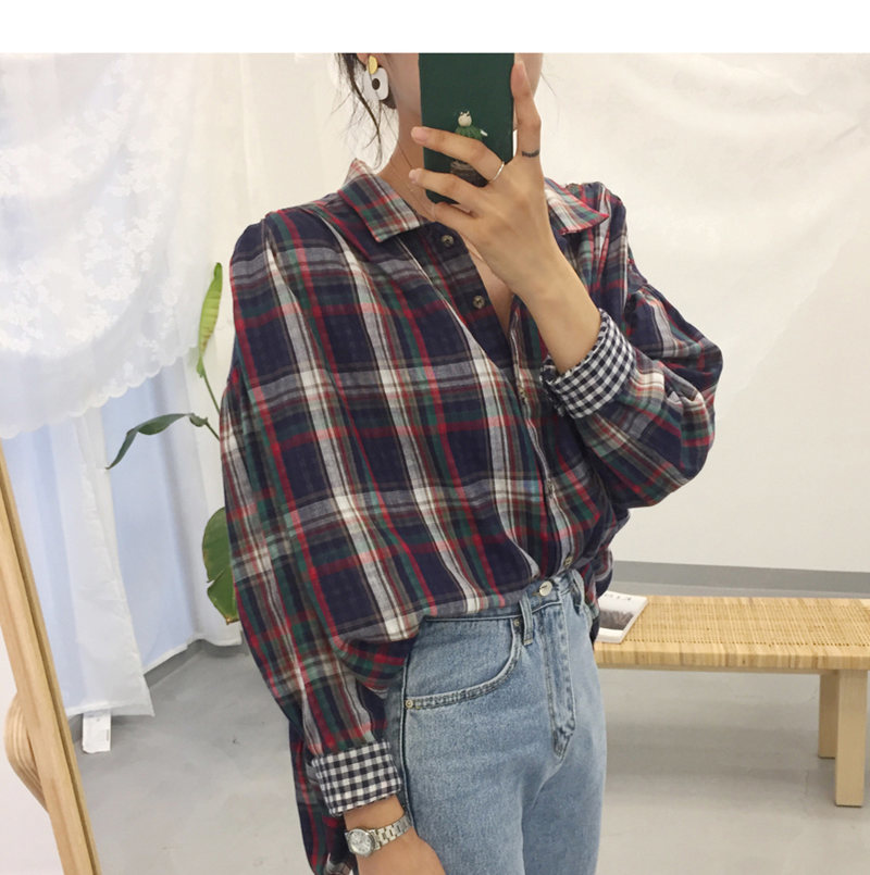 oversize Blue plaid Shirt Spring femme Casual Tops Women Long sleeve Cotton Girls Blouse Plus Size summer Blouses 210423