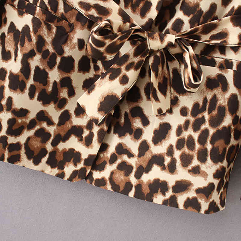 Fashion Leopard Print Suit Blazer Women Bow Sashes Long Sleeve Office Lady Coat Female Outwear Slim Fit Animal Jacket 210515