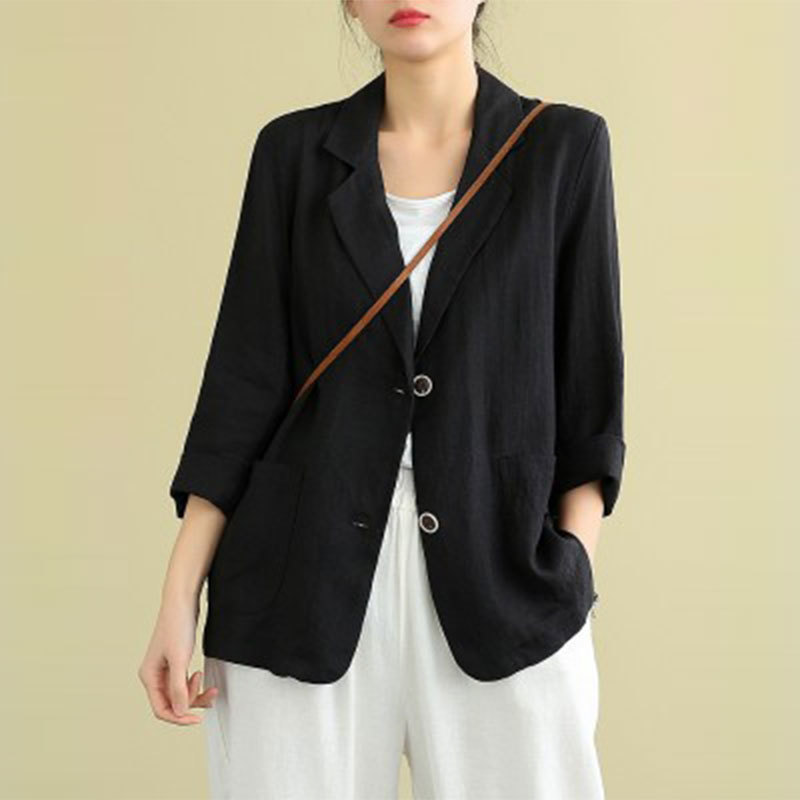 Spring Autumn Arts Style Women Long Sleeve Single Breasted Casual Blazer Coats Femme Loose Cotton Linen Vintage Blazers M451 210512
