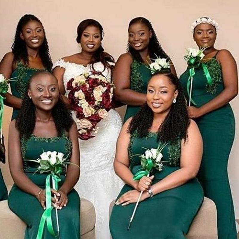 Dubai Arabic Plus Size Dark Green Mermaid Bridesmaid Dresses Spaghetti Straps Beaded Lace Applique Sweep Train Custom Made Gown 2024