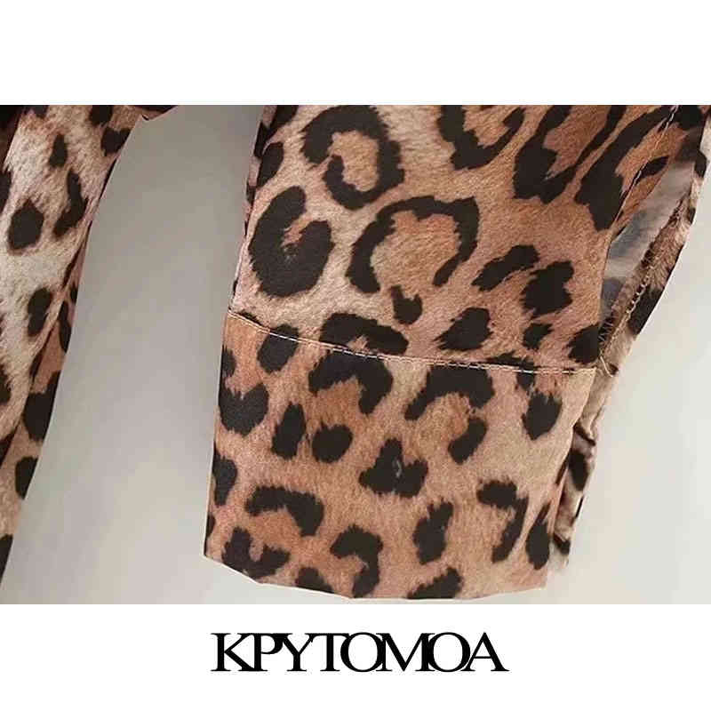 Women Sexy Fashion With Belt Leopard Print Wrap Playsuits Vintage V Neck Long Sleeve Female Jumpsuits Mujer 210416